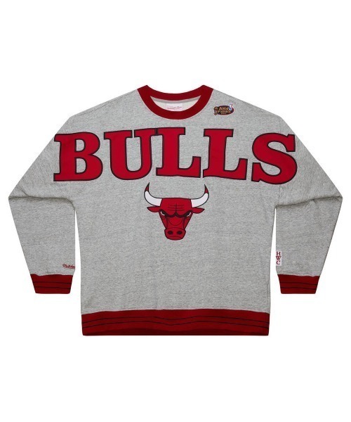 Mitchell&Ness(ミッチェル&ネス)の「Mitchell & Ness NBA FULL FIELD SATIN FLEECE CREW VINTAGE LOGO(ミッチェル&ネス NBA フルフィールド サテン フリース クルー ヴィンテージロゴ)(スウェット・メンズ・グレー系1/グレー系2・LARGE/MEDIUM/X-LARGE)」の1枚目の写真