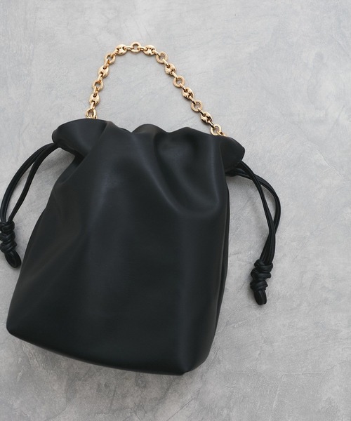 VIS（ビス）の「チェーンハンドル2WAY巾着バッグ（ハンドバッグ・レディース・ブラック/オフホワイト/イエロー系その他2・FREE）」の3枚目の写真