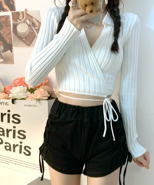 REMUR(レミュール)の「カシュクールニット ショート丈(ニット/セーター・レディース・ブラック/ベージュ/ホワイト/ピンク・FREE)」の8枚目の写真