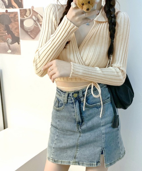 REMUR(レミュール)の「カシュクールニット ショート丈(ニット/セーター・レディース・ブラック/ベージュ/ホワイト/ピンク・FREE)」の16枚目の写真