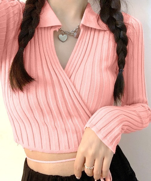REMUR(レミュール)の「カシュクールニット ショート丈(ニット/セーター・レディース・ブラック/ベージュ/ホワイト/ピンク・FREE)」の19枚目の写真