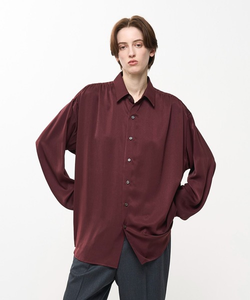 Juha（ユハ）の「HUSH GATHER L/S SHIRT（シャツ/ブラウス・メンズ・ホワイト/ボルドー/ブラック・3/4）」の3枚目の写真