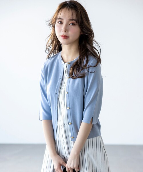 ANY SIS(エニィスィス)の「【接触冷感・UVカット・洗える】ハーフスリーブ カーディガン(カーディガン/ボレロ・レディース・ホワイト系/スカイブルー系9/ライトイエロー系/ネイビー系・4)」の20枚目の写真
