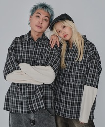 WEGO/チェックレイヤードロングスリーブシャツ