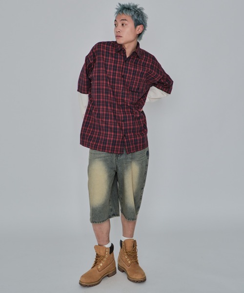 WEGO(ウィゴー)の「WEGO/チェックレイヤードロングスリーブシャツ(シャツ/ブラウス・メンズ・ブラック系その他2/レッド系その他2・MEDIUM/LARGE)」の6枚目の写真