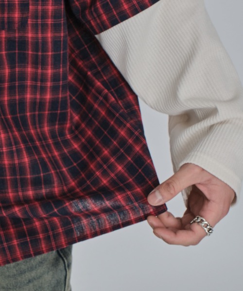 WEGO(ウィゴー)の「WEGO/チェックレイヤードロングスリーブシャツ(シャツ/ブラウス・メンズ・ブラック系その他2/レッド系その他2・MEDIUM/LARGE)」の10枚目の写真