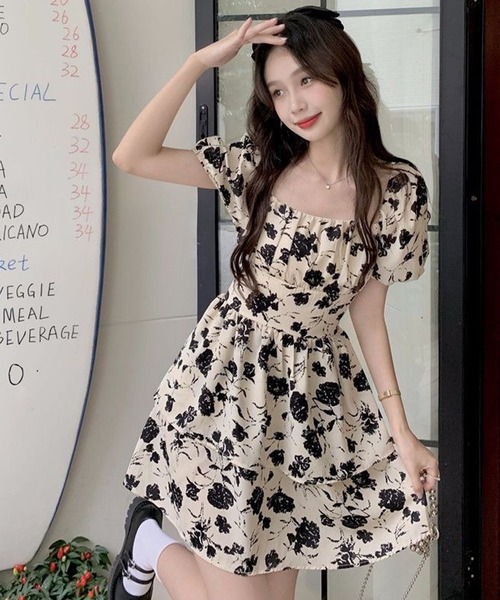 meJane（ミージェーン）の「ボタニカル柄バックオープンリボン ミニワンピース（ワンピース・レディース・クリーム・M/L）」の8枚目の写真