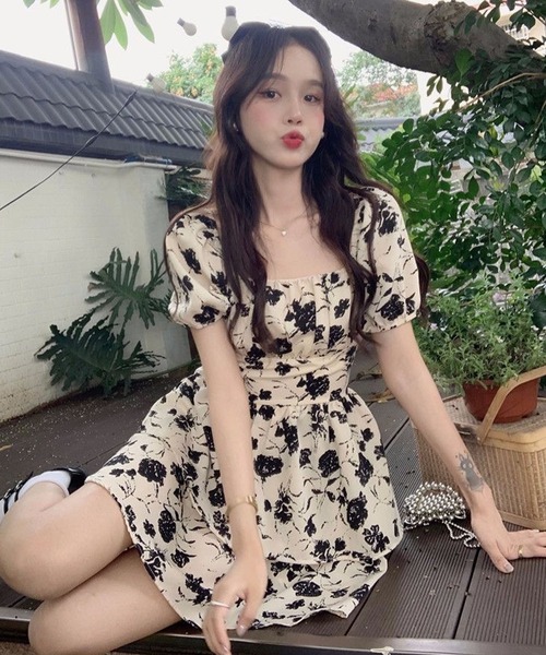 meJane（ミージェーン）の「ボタニカル柄バックオープンリボン ミニワンピース（ワンピース・レディース・クリーム・M/L）」の9枚目の写真