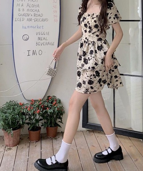 meJane（ミージェーン）の「ボタニカル柄バックオープンリボン ミニワンピース（ワンピース・レディース・クリーム・M/L）」の7枚目の写真