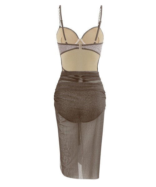 セール】レディース水着 くびれカットアウトクロスラメモノキニ+