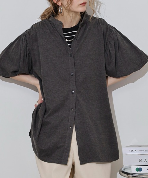 atONE(アットワン)の「ブラウス風パフスリーブカットソー(Tシャツ/カットソー・レディース・グレイッシュベージュ/オフホワイト/ミント/チャコールグレー/ブラック・M-L/4L~5L/LL~3L)」の3枚目の写真