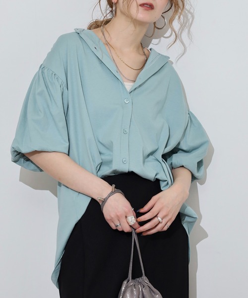 atONE(アットワン)の「ブラウス風パフスリーブカットソー(Tシャツ/カットソー・レディース・グレイッシュベージュ/オフホワイト/ミント/チャコールグレー/ブラック・M-L/4L~5L/LL~3L)」の5枚目の写真