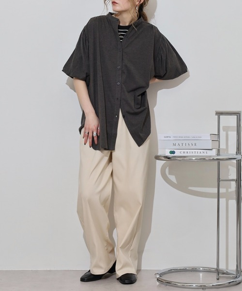 atONE(アットワン)の「ブラウス風パフスリーブカットソー(Tシャツ/カットソー・レディース・グレイッシュベージュ/オフホワイト/ミント/チャコールグレー/ブラック・M-L/4L~5L/LL~3L)」の17枚目の写真