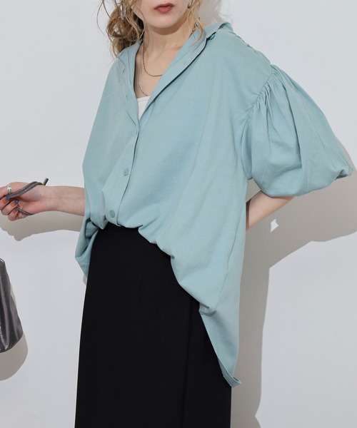 atONE(アットワン)の「ブラウス風パフスリーブカットソー(Tシャツ/カットソー・レディース・グレイッシュベージュ/オフホワイト/ミント/チャコールグレー/ブラック・M-L/4L~5L/LL~3L)」の22枚目の写真