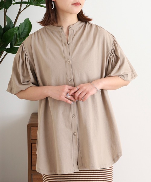 atONE(アットワン)の「ブラウス風パフスリーブカットソー(Tシャツ/カットソー・レディース・グレイッシュベージュ/オフホワイト/ミント/チャコールグレー/ブラック・M-L/4L~5L/LL~3L)」の19枚目の写真