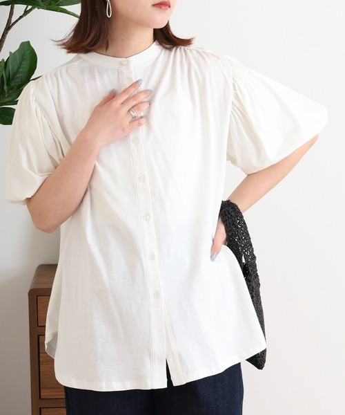 atONE(アットワン)の「ブラウス風パフスリーブカットソー(Tシャツ/カットソー・レディース・グレイッシュベージュ/オフホワイト/ミント/チャコールグレー/ブラック・M-L/4L~5L/LL~3L)」の7枚目の写真