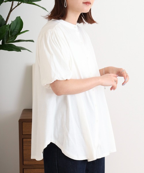 atONE(アットワン)の「ブラウス風パフスリーブカットソー(Tシャツ/カットソー・レディース・グレイッシュベージュ/オフホワイト/ミント/チャコールグレー/ブラック・M-L/4L~5L/LL~3L)」の6枚目の写真