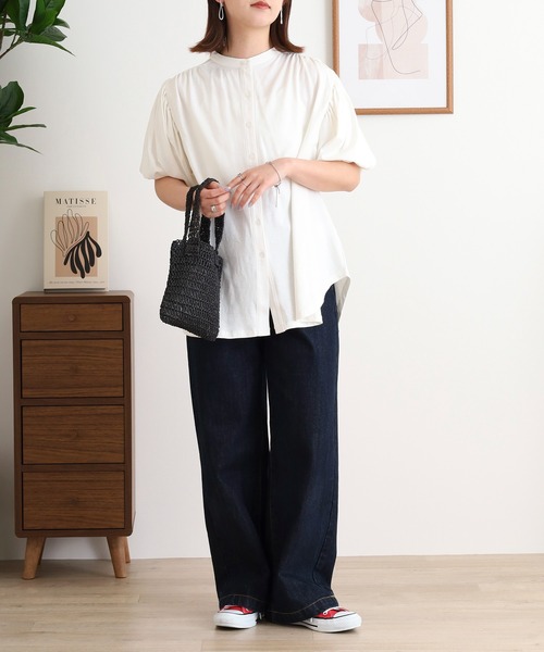 atONE(アットワン)の「ブラウス風パフスリーブカットソー(Tシャツ/カットソー・レディース・グレイッシュベージュ/オフホワイト/ミント/チャコールグレー/ブラック・M-L/4L~5L/LL~3L)」の9枚目の写真