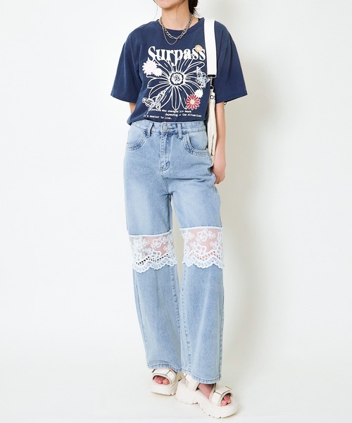 GORGE（ゴージ）の「《シアーレース×肌見せ》レディース ワイドデニムパンツ 春夏秋（デニムパンツ・レディース・ブルー/ダークブルー・S/M）」の3枚目の写真