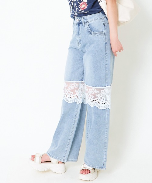 GORGE（ゴージ）の「《シアーレース×肌見せ》レディース ワイドデニムパンツ 春夏秋（デニムパンツ・レディース・ブルー/ダークブルー・S/M）」の4枚目の写真