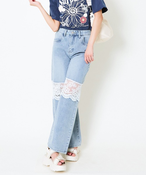 GORGE（ゴージ）の「《シアーレース×肌見せ》レディース ワイドデニムパンツ 春夏秋（デニムパンツ・レディース・ブルー/ダークブルー・S/M）」の8枚目の写真