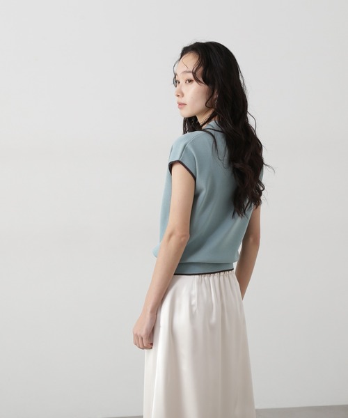 N.（N. Natural Beauty Basic）（エヌエヌナチュラルビューティーベーシック）の「ラメラインスキッパーポロニット（ポロシャツ・レディース・オフホワイト/グリーン/ネイビー・MEDIUM）」の16枚目の写真