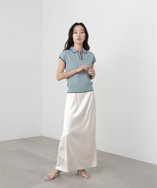 N.（N. Natural Beauty Basic）（エヌエヌナチュラルビューティーベーシック）の「ラメラインスキッパーポロニット（ポロシャツ・レディース・オフホワイト/グリーン/ネイビー・MEDIUM）」の17枚目の写真