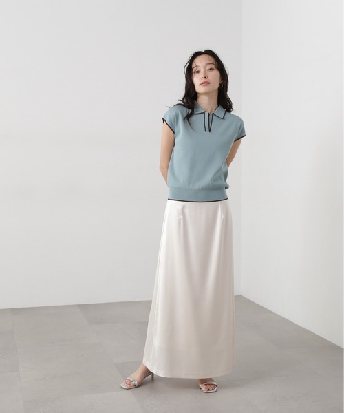 N.（N. Natural Beauty Basic）（エヌエヌナチュラルビューティーベーシック）の「ラメラインスキッパーポロニット（ポロシャツ・レディース・オフホワイト/グリーン/ネイビー・MEDIUM）」の18枚目の写真