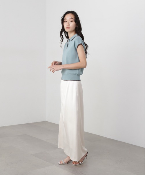 N.（N. Natural Beauty Basic）（エヌエヌナチュラルビューティーベーシック）の「ラメラインスキッパーポロニット（ポロシャツ・レディース・オフホワイト/グリーン/ネイビー・MEDIUM）」の19枚目の写真