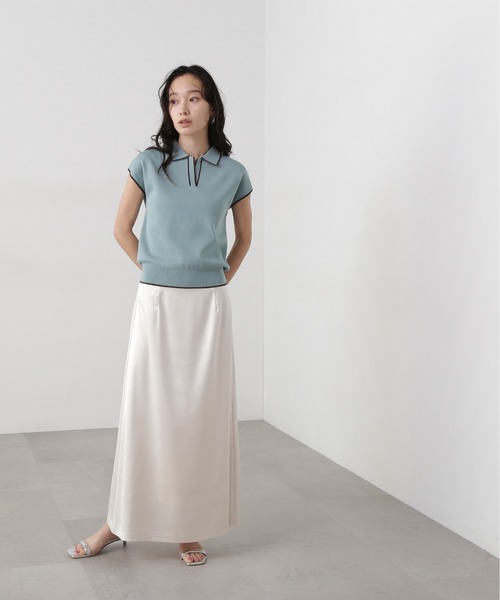 N.（N. Natural Beauty Basic）（エヌエヌナチュラルビューティーベーシック）の「ラメラインスキッパーポロニット（ポロシャツ・レディース・オフホワイト/グリーン/ネイビー・MEDIUM）」の22枚目の写真