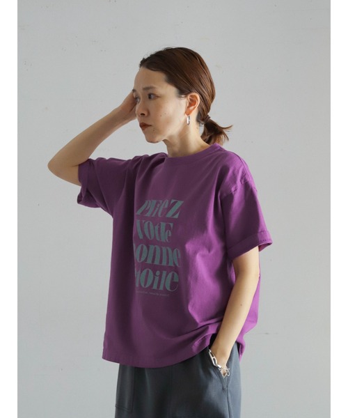 FIL DE FER（フィルデフェール）の「フレンチフレーズPT　半袖TEE（Tシャツ/カットソー・レディース・パープル/ネイビー/ホワイト・FREE）」の6枚目の写真