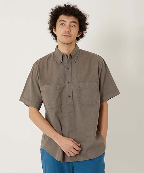 BLUE BLUE（ブルーブルー）の「リネンレーヨン ストレッチプルオーバー ショートスリーブシャツ（シャツ/ブラウス・メンズ・ナチュラル/ネイビー/ブルー/グレー・X-LARGE/LARGE/MEDIUM/SMALL）」の5枚目の写真