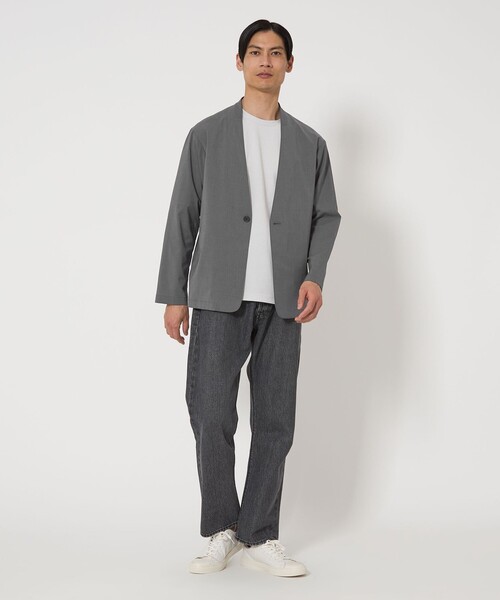 green label relaxing（グリーンレーベルリラクシング）の「A+ ラッカンリネンライク 1B ノーカラー ジャケット -ウォッシャブル・ストレッチ・吸水速乾-（ノーカラージャケット・メンズ・ネイビー/グレー系・M/XL/L/S）」の3枚目の写真