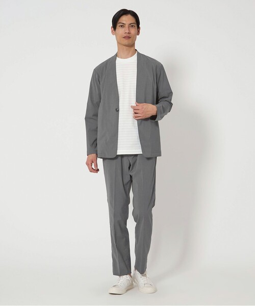 green label relaxing（グリーンレーベルリラクシング）の「A+ ラッカンリネンライク 1B ノーカラー ジャケット -ウォッシャブル・ストレッチ・吸水速乾-（ノーカラージャケット・メンズ・ネイビー/グレー系・M/XL/L/S）」の5枚目の写真