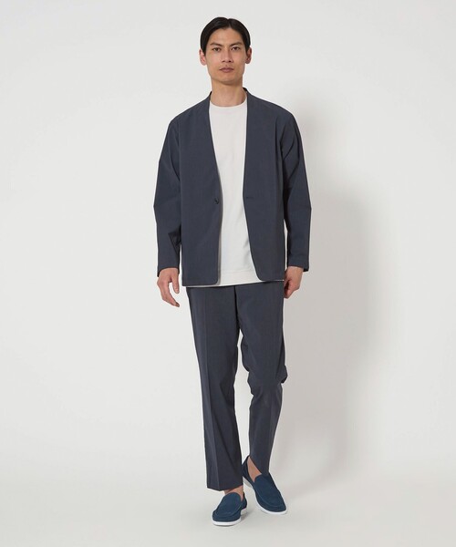 green label relaxing（グリーンレーベルリラクシング）の「A+ ラッカンリネンライク 1B ノーカラー ジャケット -ウォッシャブル・ストレッチ・吸水速乾-（ノーカラージャケット・メンズ・ネイビー/グレー系・M/XL/L/S）」の6枚目の写真