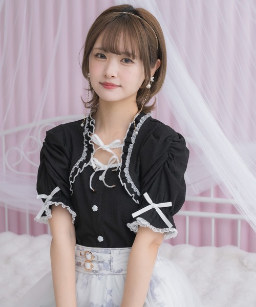 couture BY ROJITA（クチュールバイロジータ）の「Wリボンボレロ風トップス（Tシャツ/カットソー・レディース・ブラック/マルチ/ホワイト/グレー・FREE）」の21枚目の写真