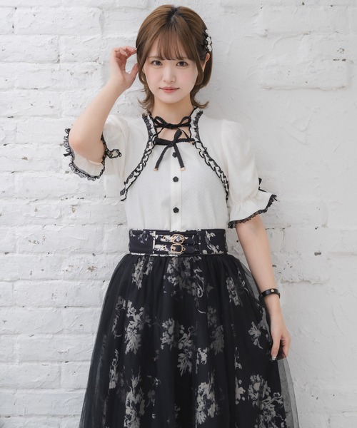 couture BY ROJITA（クチュールバイロジータ）の「Wリボンボレロ風トップス（Tシャツ/カットソー・レディース・ブラック/マルチ/ホワイト/グレー・FREE）」の15枚目の写真