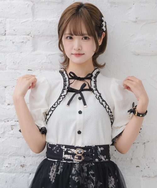 couture BY ROJITA（クチュールバイロジータ）の「Wリボンボレロ風トップス（Tシャツ/カットソー・レディース・ブラック/マルチ/ホワイト/グレー・FREE）」の16枚目の写真