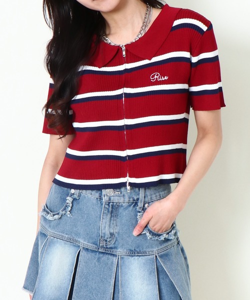 GORGE(ゴージ)の「《WZIP×ボーダー》レディース 半袖カーディガン 春夏秋/着回し万能(カーディガン/ボレロ・レディース・ネイビー/オフホワイト/グリーン/ボルドー・F)」の22枚目の写真