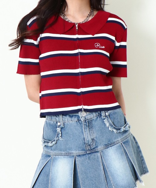 GORGE(ゴージ)の「《WZIP×ボーダー》レディース 半袖カーディガン 春夏秋/着回し万能(カーディガン/ボレロ・レディース・ネイビー/オフホワイト/グリーン/ボルドー・F)」の21枚目の写真