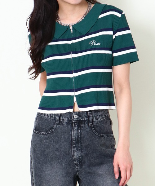GORGE(ゴージ)の「《WZIP×ボーダー》レディース 半袖カーディガン 春夏秋/着回し万能(カーディガン/ボレロ・レディース・ネイビー/オフホワイト/グリーン/ボルドー・F)」の20枚目の写真