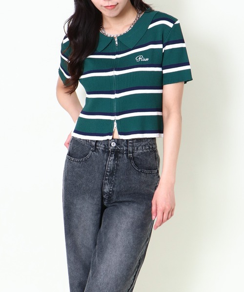 GORGE(ゴージ)の「《WZIP×ボーダー》レディース 半袖カーディガン 春夏秋/着回し万能(カーディガン/ボレロ・レディース・ネイビー/オフホワイト/グリーン/ボルドー・F)」の19枚目の写真