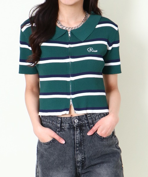 GORGE(ゴージ)の「《WZIP×ボーダー》レディース 半袖カーディガン 春夏秋/着回し万能(カーディガン/ボレロ・レディース・ネイビー/オフホワイト/グリーン/ボルドー・F)」の18枚目の写真