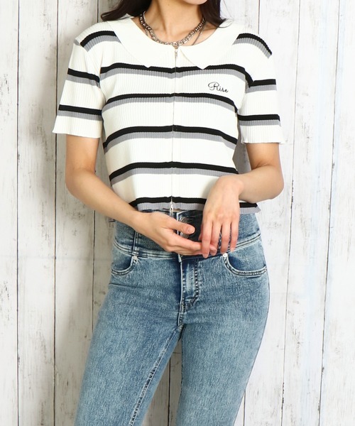 GORGE(ゴージ)の「《WZIP×ボーダー》レディース 半袖カーディガン 春夏秋/着回し万能(カーディガン/ボレロ・レディース・ネイビー/オフホワイト/グリーン/ボルドー・F)」の16枚目の写真