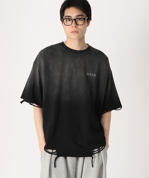 LAND MUSEUM(ランドミュージアム)の「LAND MUSEUM/ルーズダメージT(Tシャツ/カットソー・メンズ・ブラック/ベージュ・FREE)」の2枚目の写真