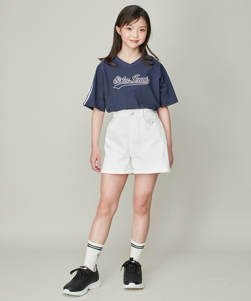SISTER JENNI(SISTER JENNI)の「【シャカシャカ素材】Vネックタフタユニフォーム風ビッグT(Tシャツ/カットソー・キッズ・サックスブルー/オフホワイト/ネイビー・130cm/140cm/150cm/160cm)」の21枚目の写真