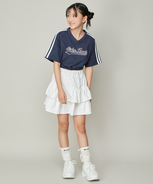 SISTER JENNI(SISTER JENNI)の「【シャカシャカ素材】Vネックタフタユニフォーム風ビッグT(Tシャツ/カットソー・キッズ・サックスブルー/オフホワイト/ネイビー・130cm/140cm/150cm/160cm)」の18枚目の写真
