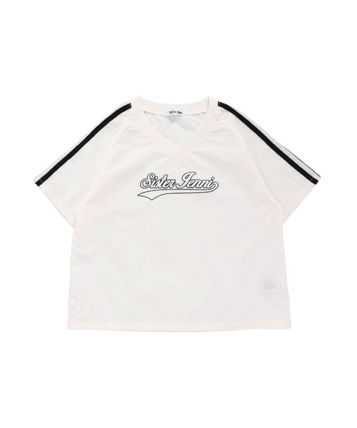 SISTER JENNI(SISTER JENNI)の「【シャカシャカ素材】Vネックタフタユニフォーム風ビッグT(Tシャツ/カットソー・キッズ・サックスブルー/オフホワイト/ネイビー・130cm/140cm/150cm/160cm)」の12枚目の写真