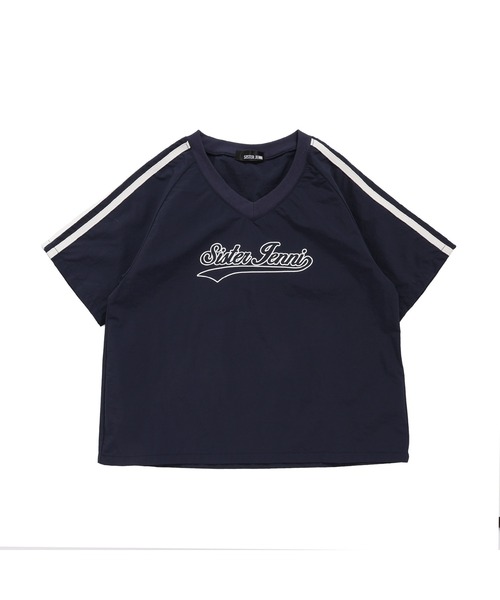 SISTER JENNI(SISTER JENNI)の「【シャカシャカ素材】Vネックタフタユニフォーム風ビッグT(Tシャツ/カットソー・キッズ・サックスブルー/オフホワイト/ネイビー・130cm/140cm/150cm/160cm)」の10枚目の写真