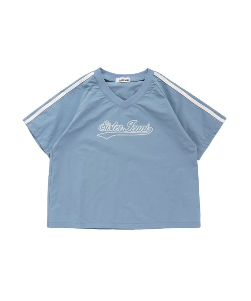 SISTER JENNI(SISTER JENNI)の「【シャカシャカ素材】Vネックタフタユニフォーム風ビッグT(Tシャツ/カットソー・キッズ・サックスブルー/オフホワイト/ネイビー・130cm/140cm/150cm/160cm)」の8枚目の写真